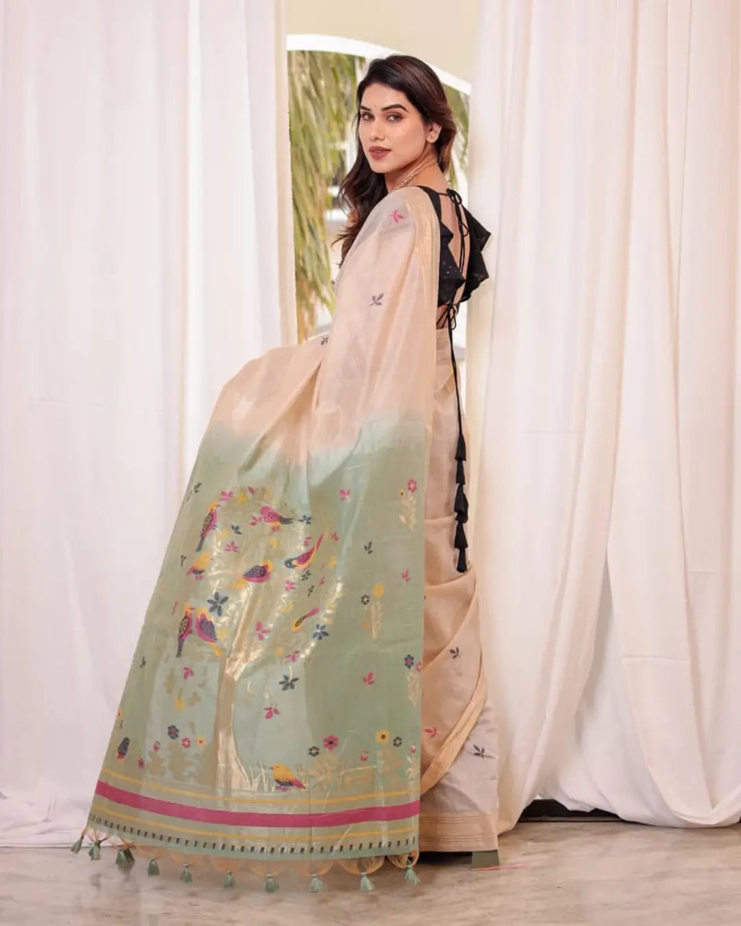 Soft Pastel Green Muga Cotton Saree